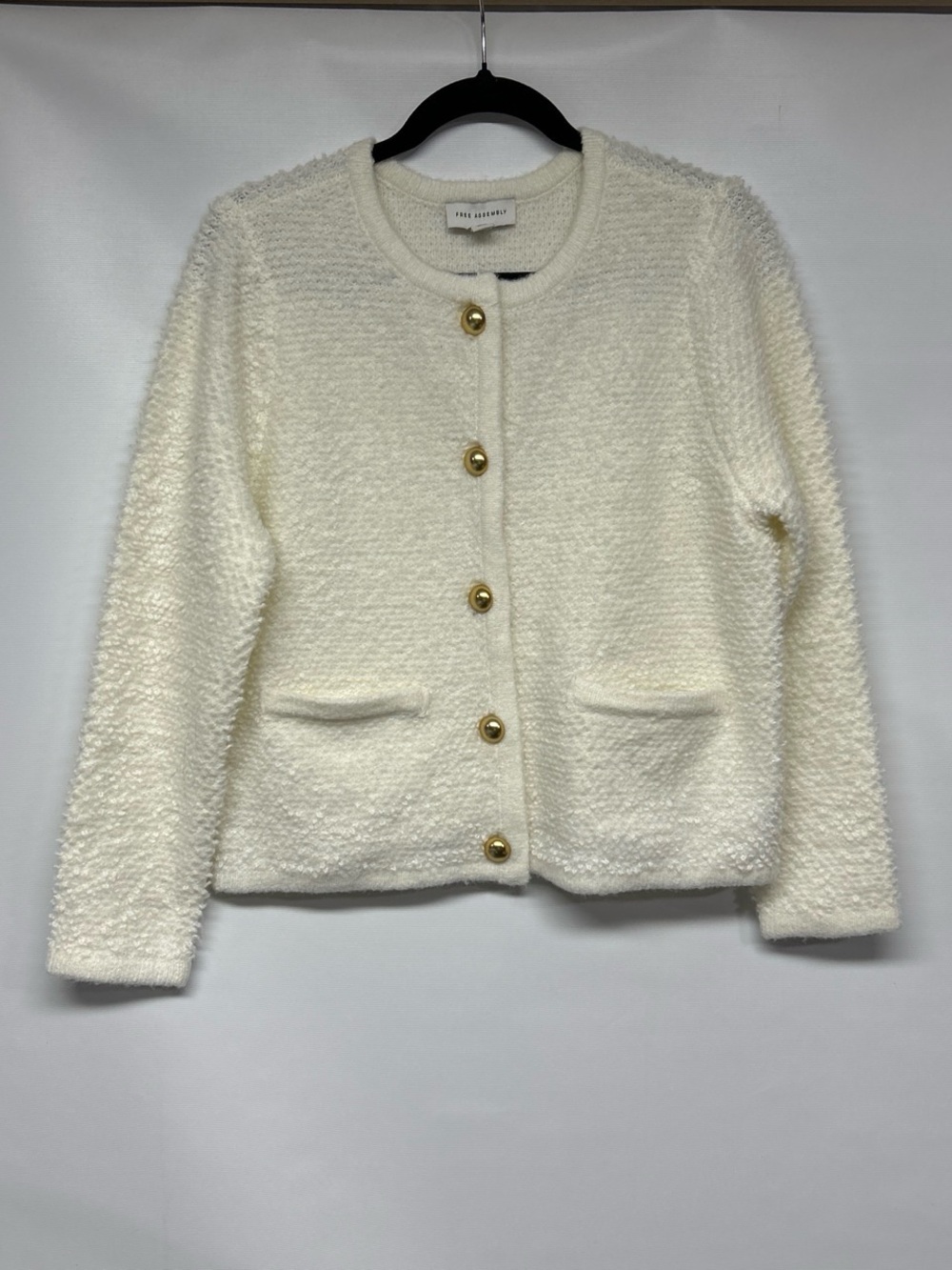 Textured Cream Bouclé Blazer with Gold Buttons